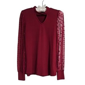 Red Sheer Top Blouse Maurices with‎ Polka Dot Sheer Long Sleeves Size S EUC